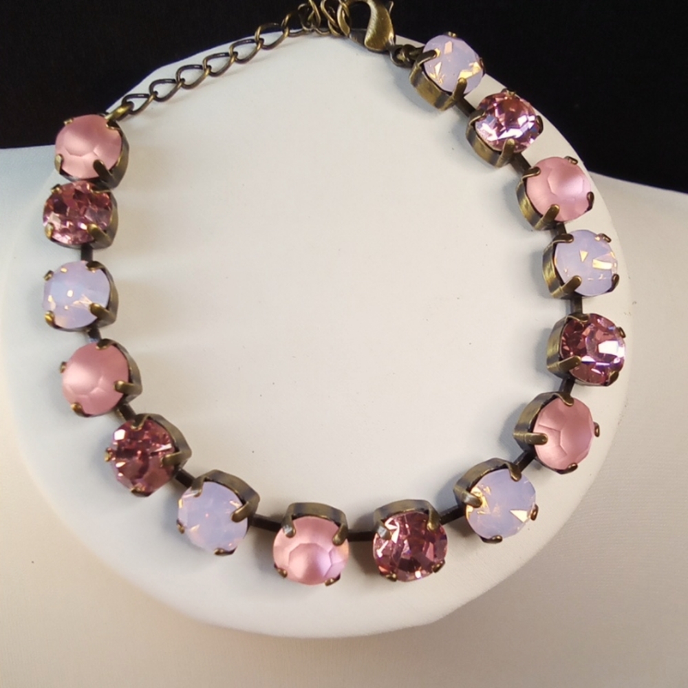 Pink Rose Matte & Opal Gold Plated Bracelet Made With Genuine Swarovski Crystals